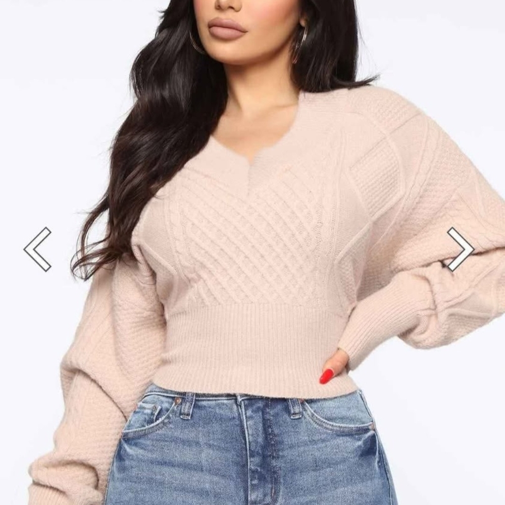 Fashion Nova V-Neck Sweater in Cream